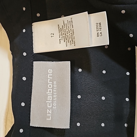 Liz Claiborne Sheer Black White Patterned Polka Dot Top Size 12 - Picture 2 of 6